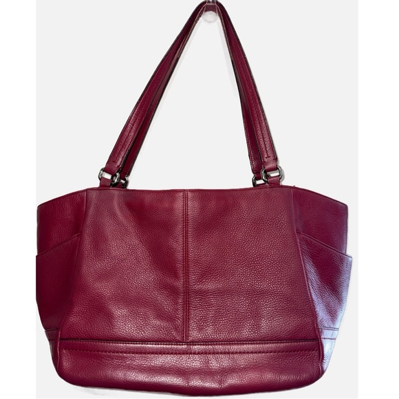 COACH-Park Pebbled Leather Carrie Tote/Shoulder Bag- Berry color - Picture 2 of 10